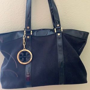 Tory Burch canvas and patent leather tote